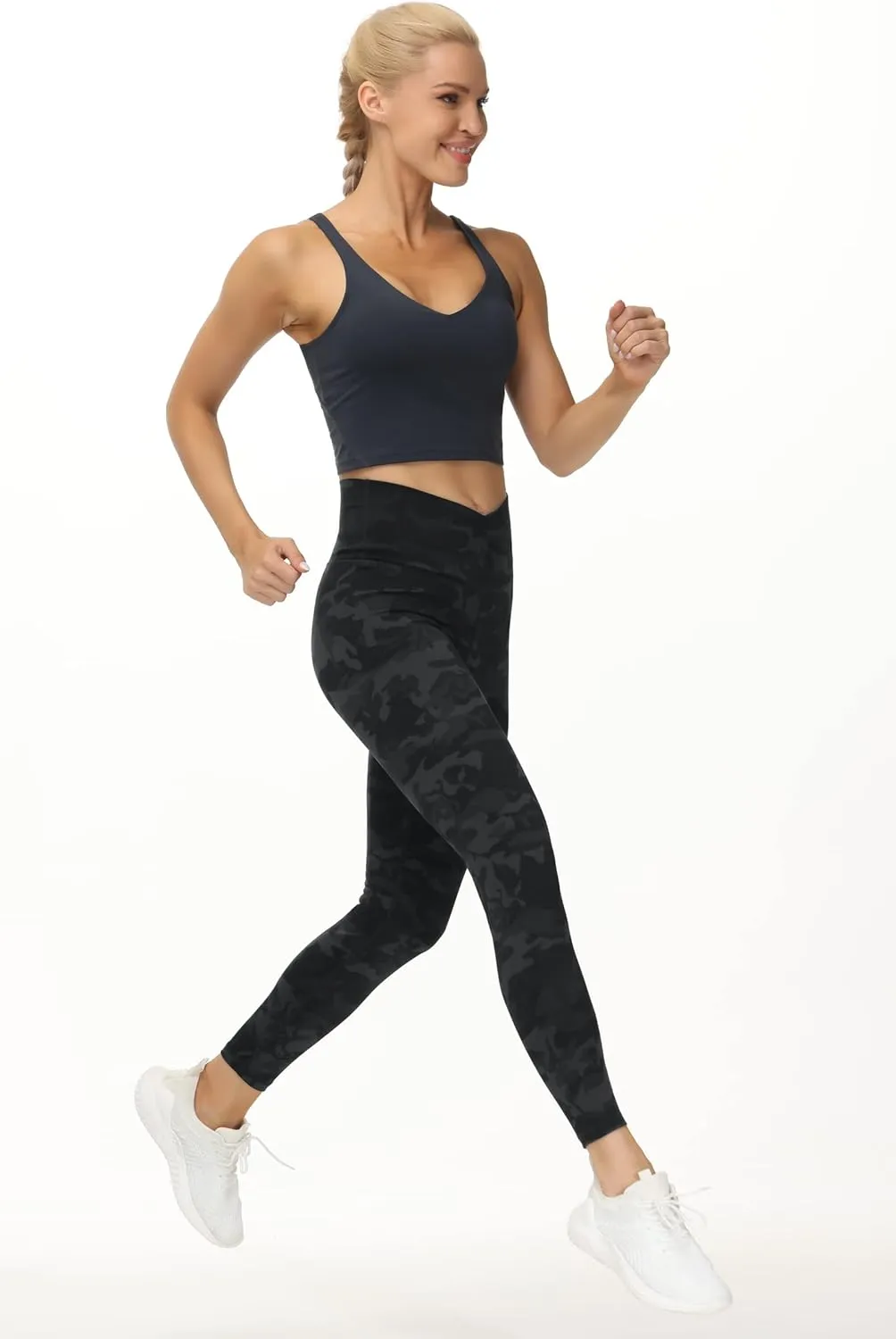 THE GYM PEOPLE Womens' V Cross Waist Yoga Leggings with High Waisted Tummy Control