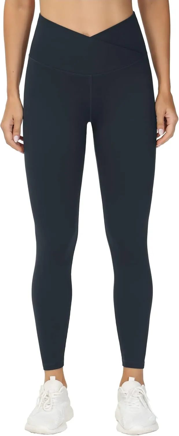 THE GYM PEOPLE Womens' V Cross Waist Yoga Leggings with High Waisted Tummy Control