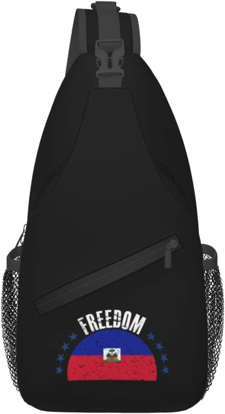 The Haiti Flag And Freedom Crossbody Bags For Women Men Chest Backpack Gym Shoulder Bag Travel Outdoor Sports Casual Crossbody Bags