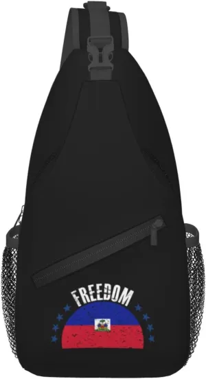 The Haiti Flag And Freedom Crossbody Bags For Women Men Chest Backpack Gym Shoulder Bag Travel Outdoor Sports Casual Crossbody Bags