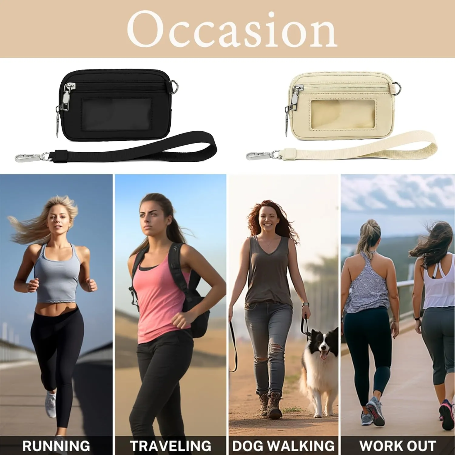 The Iris' Wallet, Women's Wristlet Handbags, Waterproof Nylon Keychain Wallet, Zip Card Case with ID Window (Pink)