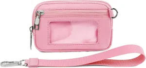 The Iris' Wallet, Women's Wristlet Handbags, Waterproof Nylon Keychain Wallet, Zip Card Case with ID Window (Pink)
