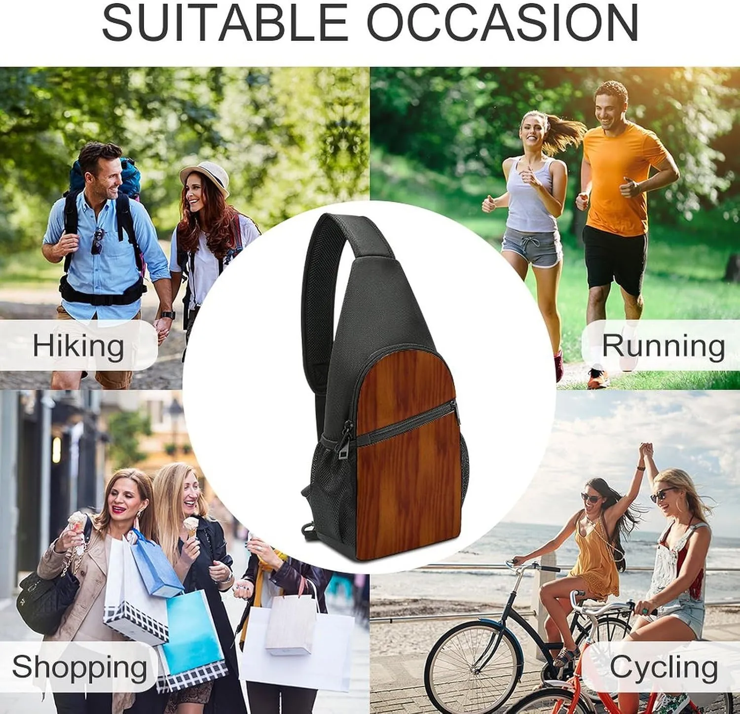 The Look of Warm Oak Wood Grain Texture Portable Chest Bag, Large Capacity Single Shoulder Chest Bag