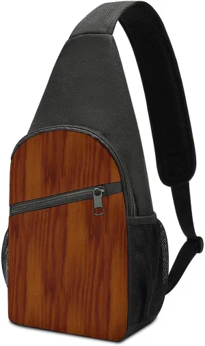 The Look of Warm Oak Wood Grain Texture Portable Chest Bag, Large Capacity Single Shoulder Chest Bag