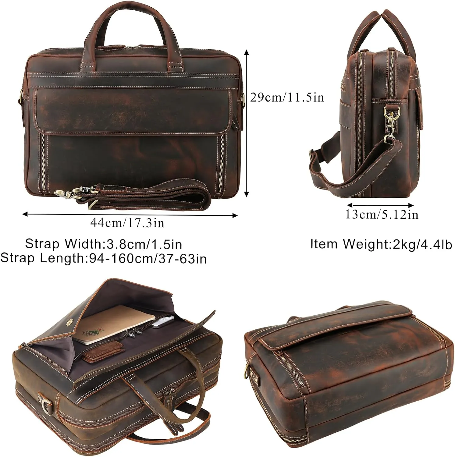 TIDING Leather Briefcase for Men 17 Inch Laptop Messenger Bag Office Work Business Shoulder Bag Attache Case