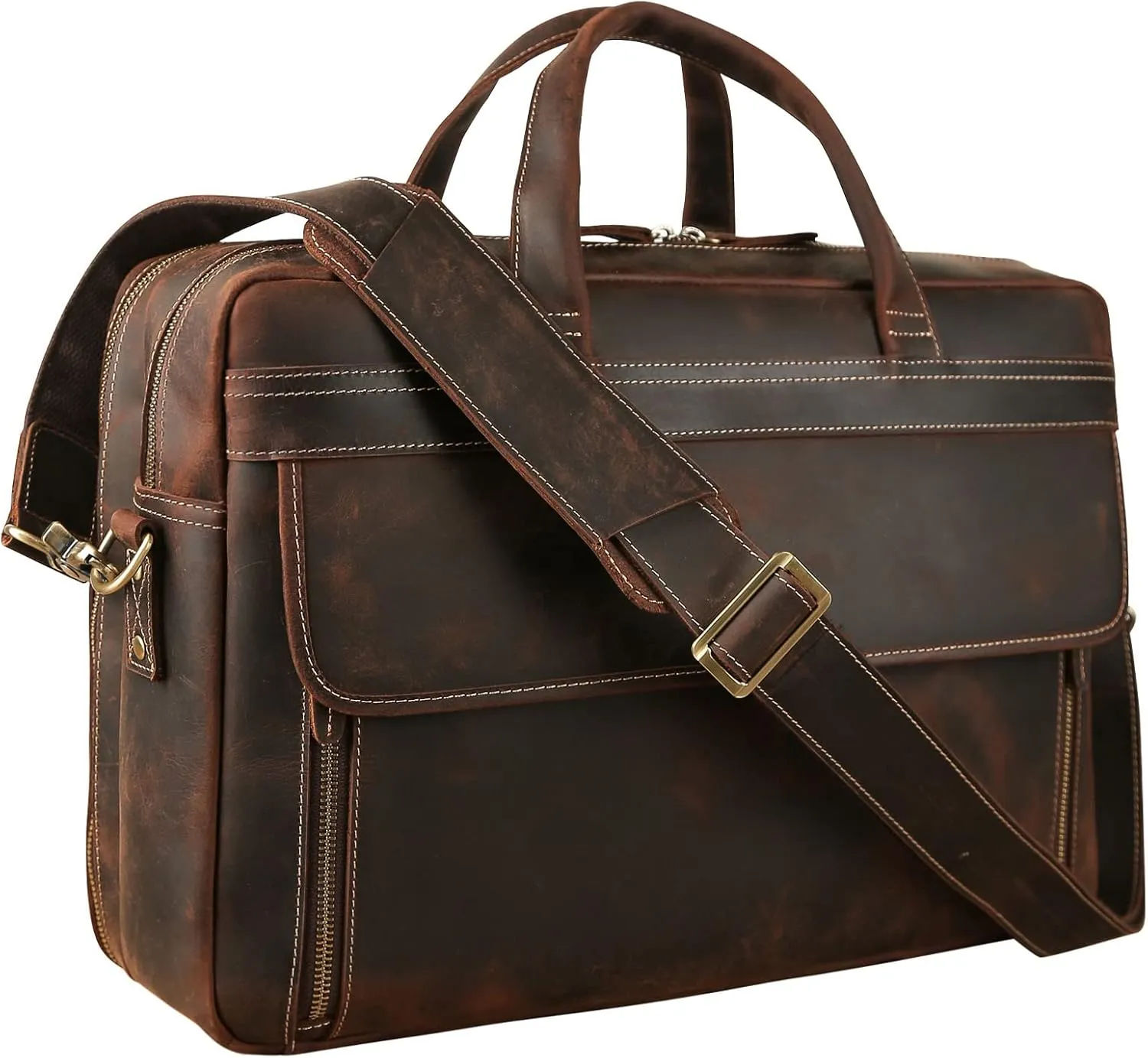 TIDING Leather Briefcase for Men 17 Inch Laptop Messenger Bag Office Work Business Shoulder Bag Attache Case