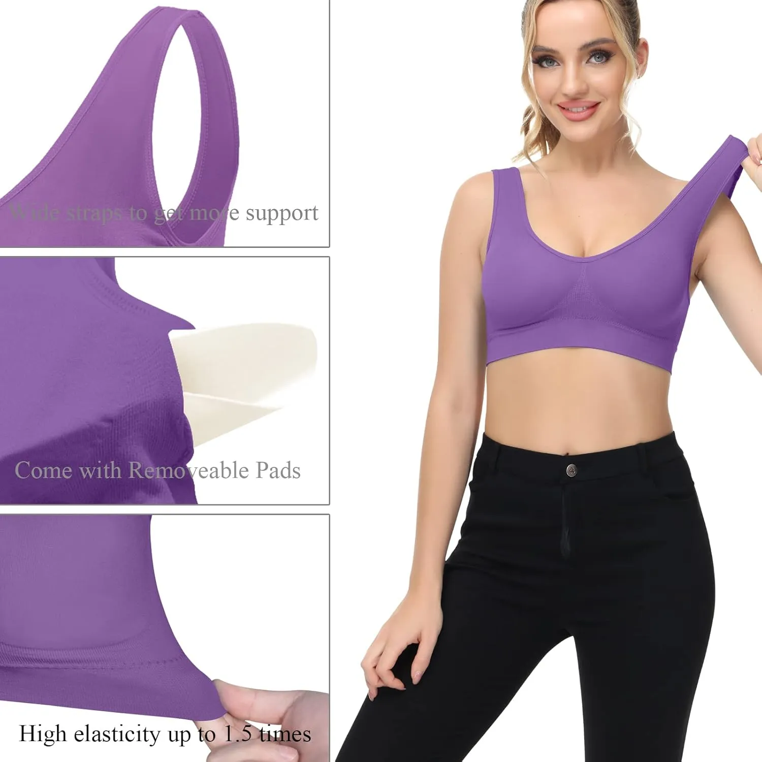 TOBWIZU Sports Bras for Women, Medium Support Yoga Gym Activewear Bras with Pocket