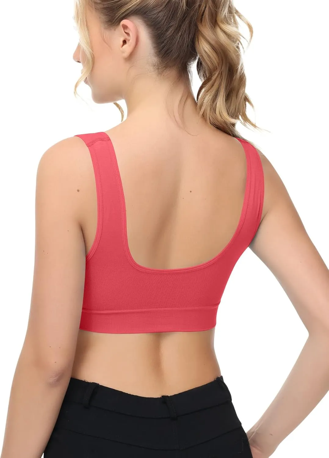 TOBWIZU Sports Bras for Women, Medium Support Yoga Gym Activewear Bras with Pocket