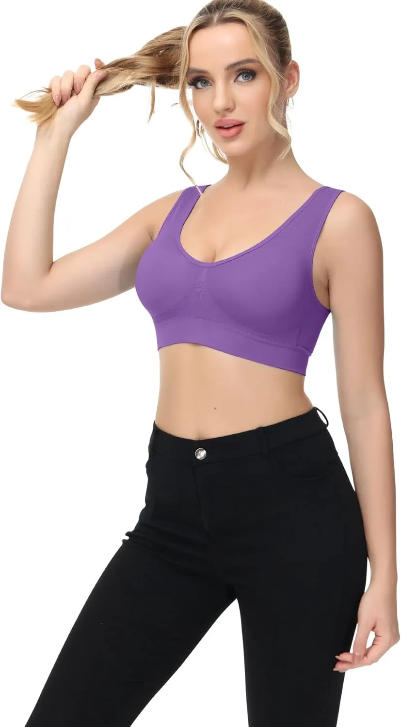 TOBWIZU Sports Bras for Women, Medium Support Yoga Gym Activewear Bras with Pocket