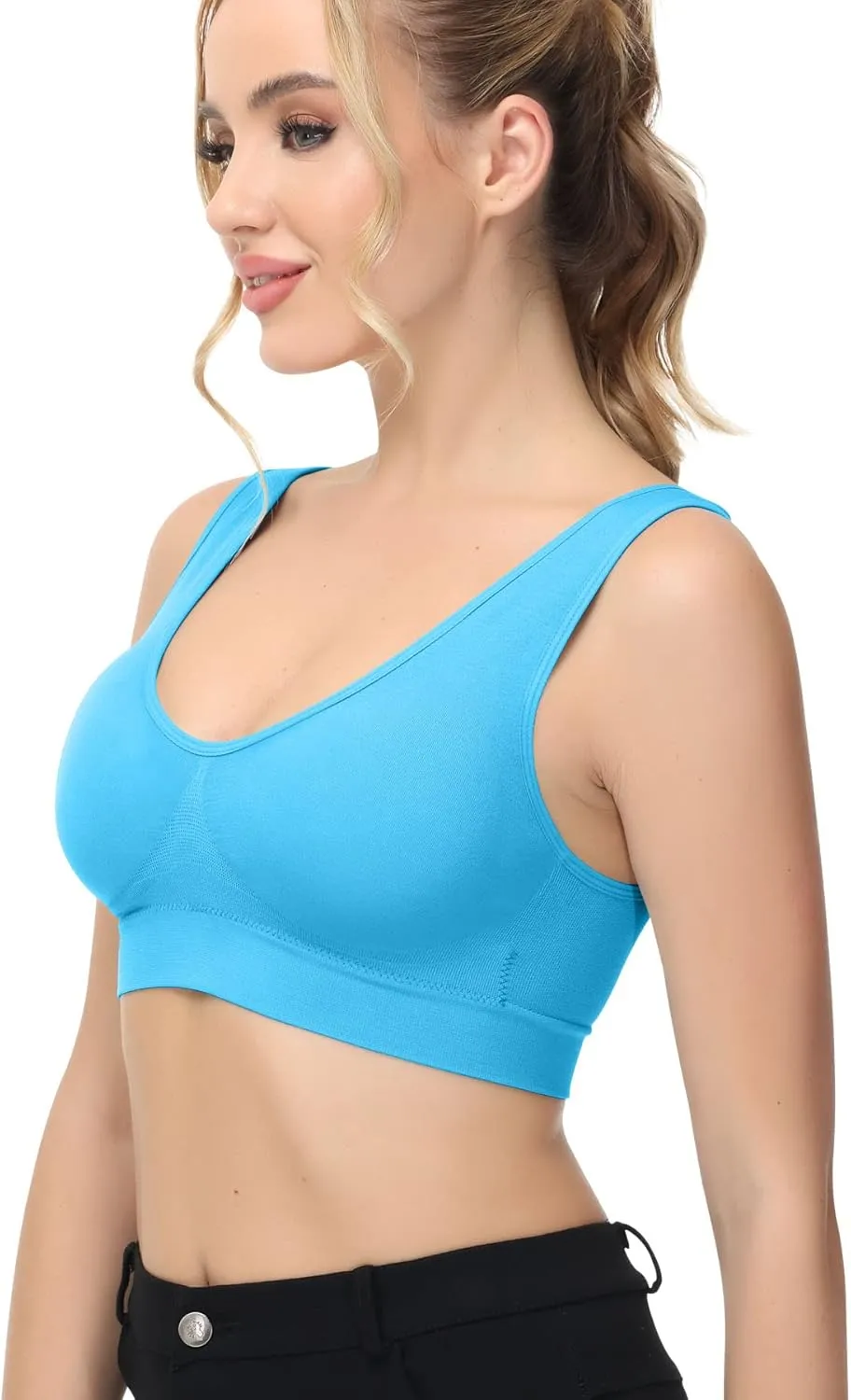TOBWIZU Sports Bras for Women, Medium Support Yoga Gym Activewear Bras with Pocket