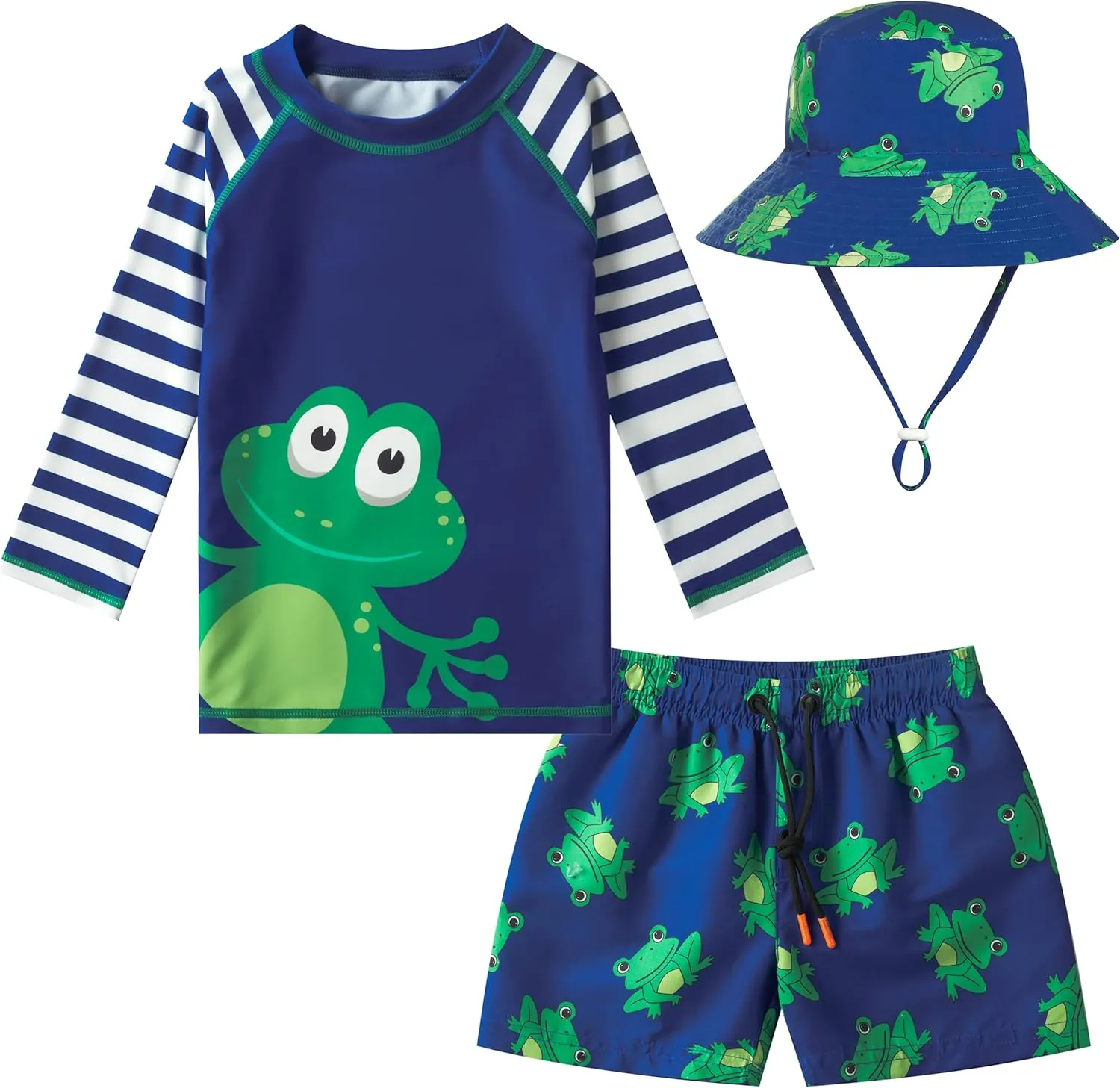 Toddlers and Baby Boys' 3-Piece Swimsuit Trunk Rashguard Set and Sun Hat Swimwear Bathing Suit Sunsuit Swim Shirt UPF 50 