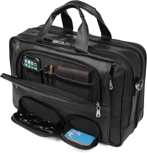 Top Cowhide Leather briefcase for men,17.3 Inch Messenger Bag Laptop Briefcase with YKK Metal Zippers Fit Business Trip