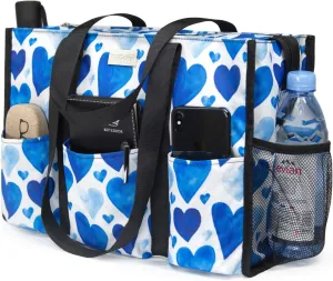 TOPDesign Utility Water Resistant Tote Bag with 13 Pockets, Top Zipper Closure & Thick Bottom Support, for Working Women
