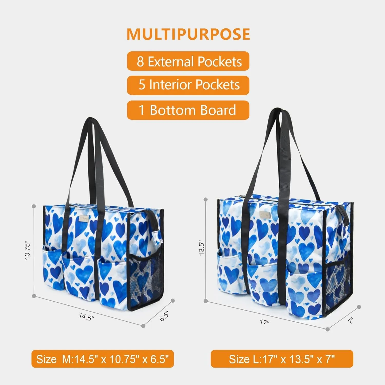 TOPDesign Utility Water Resistant Tote Bag with 13 Pockets, Top Zipper Closure & Thick Bottom Support, for Working Women