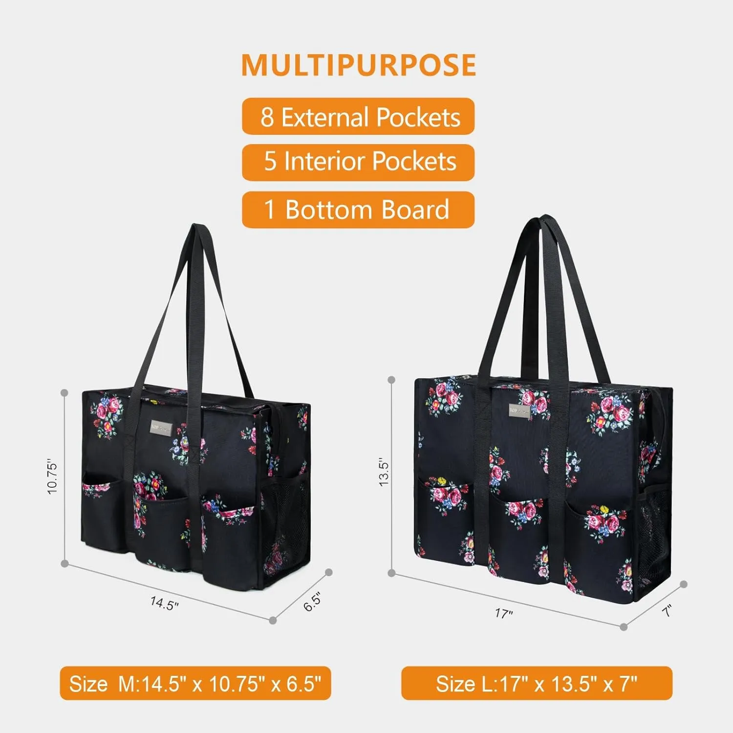 TOPDesign Utility Water Resistant Tote Bag with 13 Pockets, Top Zipper Closure & Thick Bottom Support, for Working Women