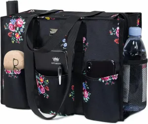 TOPDesign Utility Water Resistant Tote Bag with 13 Pockets, Top Zipper Closure & Thick Bottom Support, for Working Women