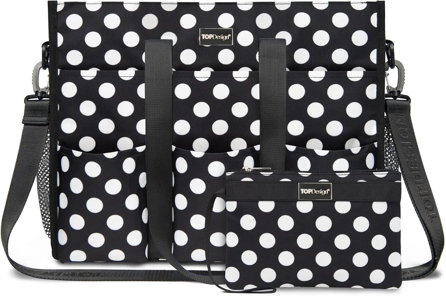 TOPDesign Utility Water Resistant Tote Bag with 22 Pockets, Top Zipper Closure & Thick Bottom Support, for Working Women
