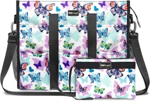 TOPDesign Utility Water Resistant Tote Bag with 22 Pockets, Top Zipper Closure & Thick Bottom Support, for Working Women