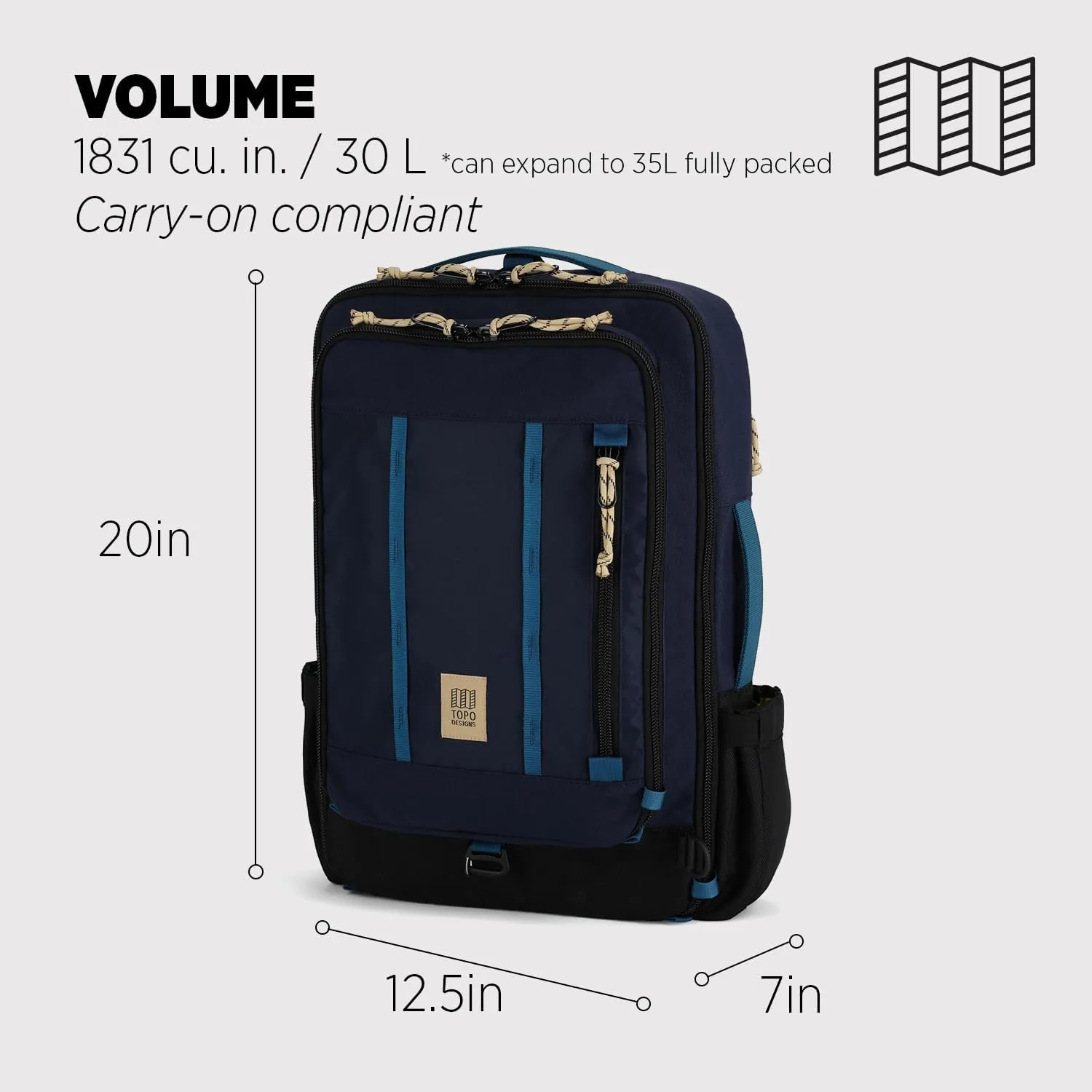 Topo Designs Global Travel Bag 30L, Navy/Sahara