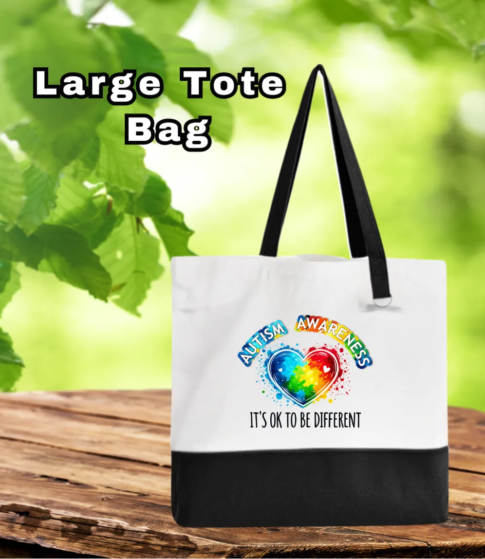 Tote Bag-Cause-Autism Awareness Heart It's Ok To Be Different