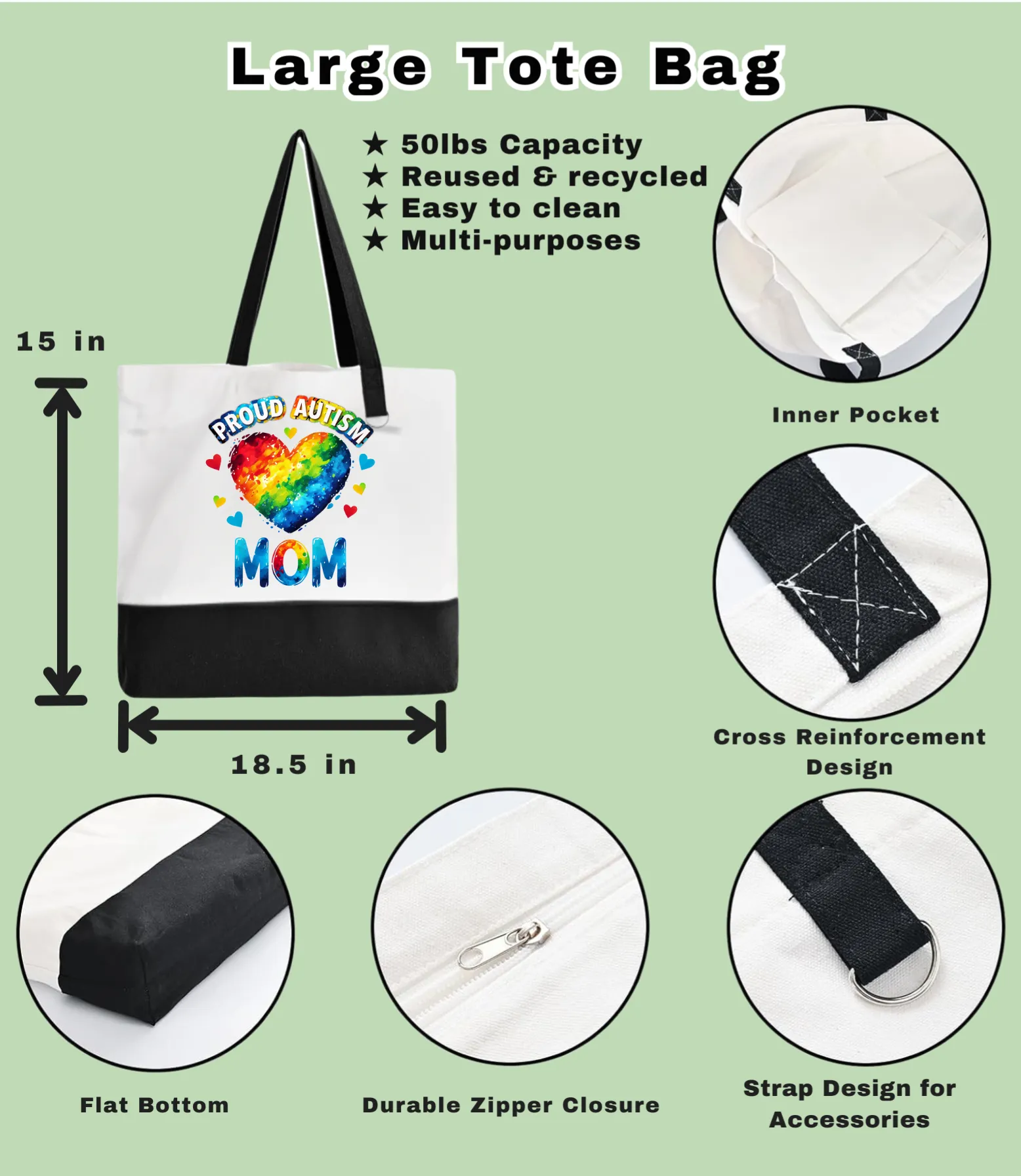 Tote Bag-Cause-Proud Autism Mom Heart