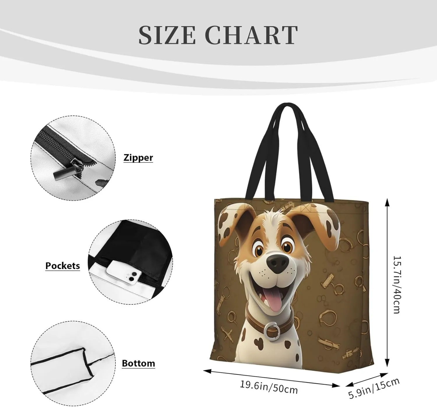 Tote Bag for Women Cartoon Pears Shoulder Bag with Zipper Handbag Large Capacity Reusable Grocery Bag