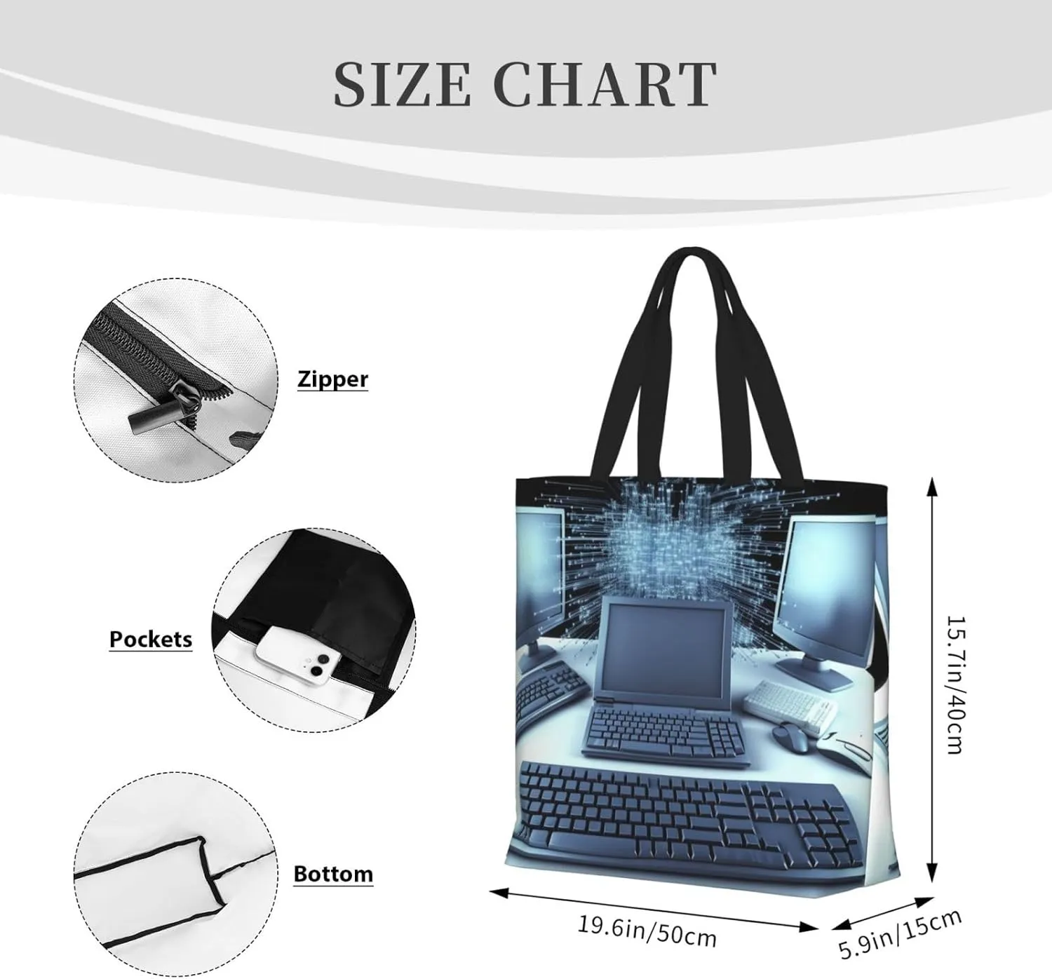 Tote Bag for Women Cute french bulldog Shoulder Bag with Zipper Handbag Large Capacity Reusable Grocery Bag
