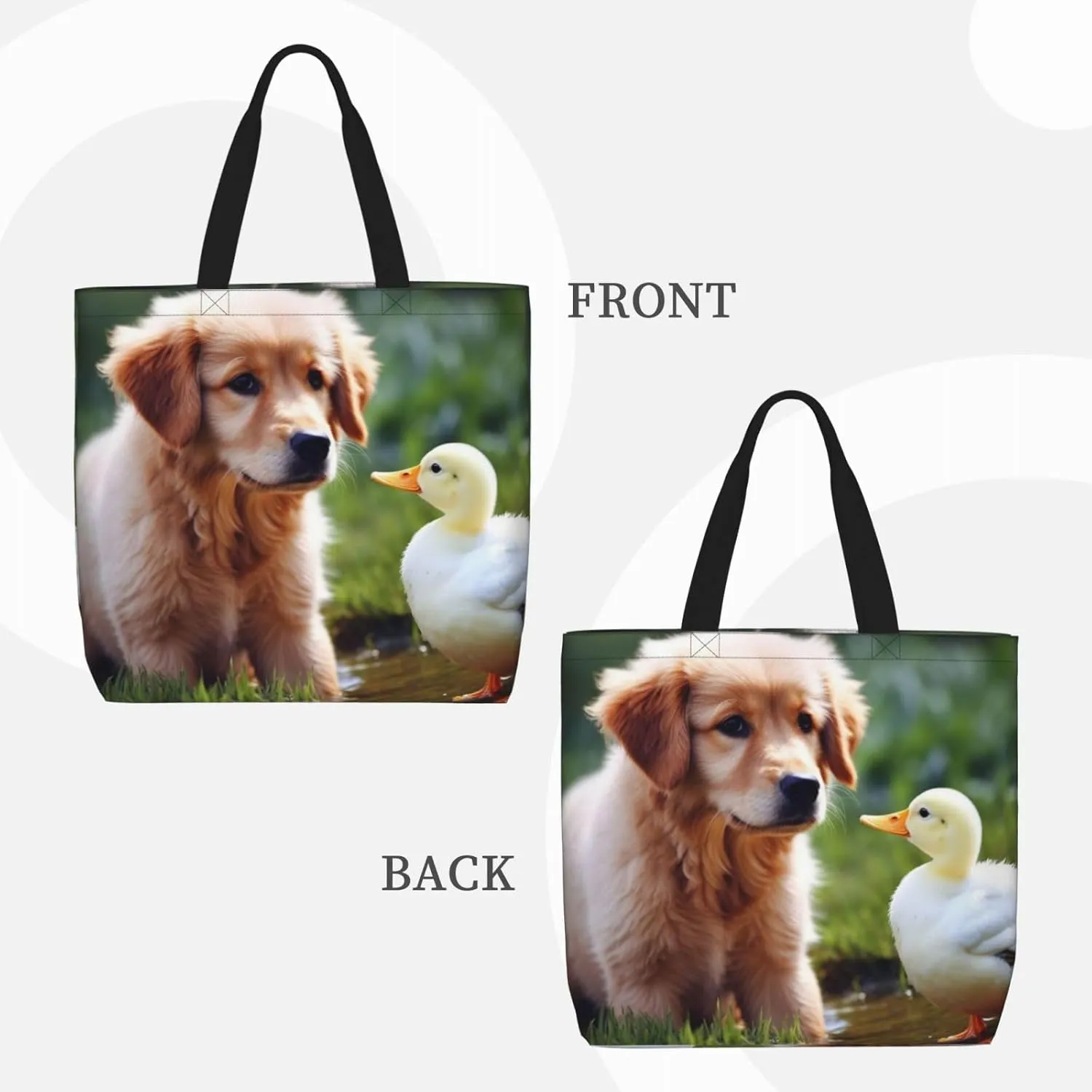 Tote Bag for Women dog and a duck Shoulder Bag with Zipper Handbag Large Capacity Reusable Grocery Bag