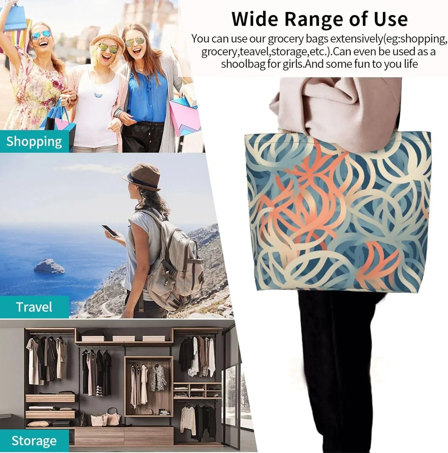 Tote Bag for Women Grocery Bag Reusable Shopping Bag Country lifestyle Handbag Foldable Shoulder Bag