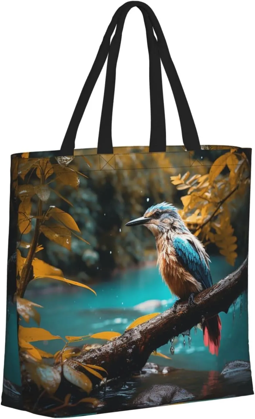 Tote Bag for Women Man On Boat In Lake Shoulder Bag with Zipper Handbag Large Capacity Reusable Grocery Bag