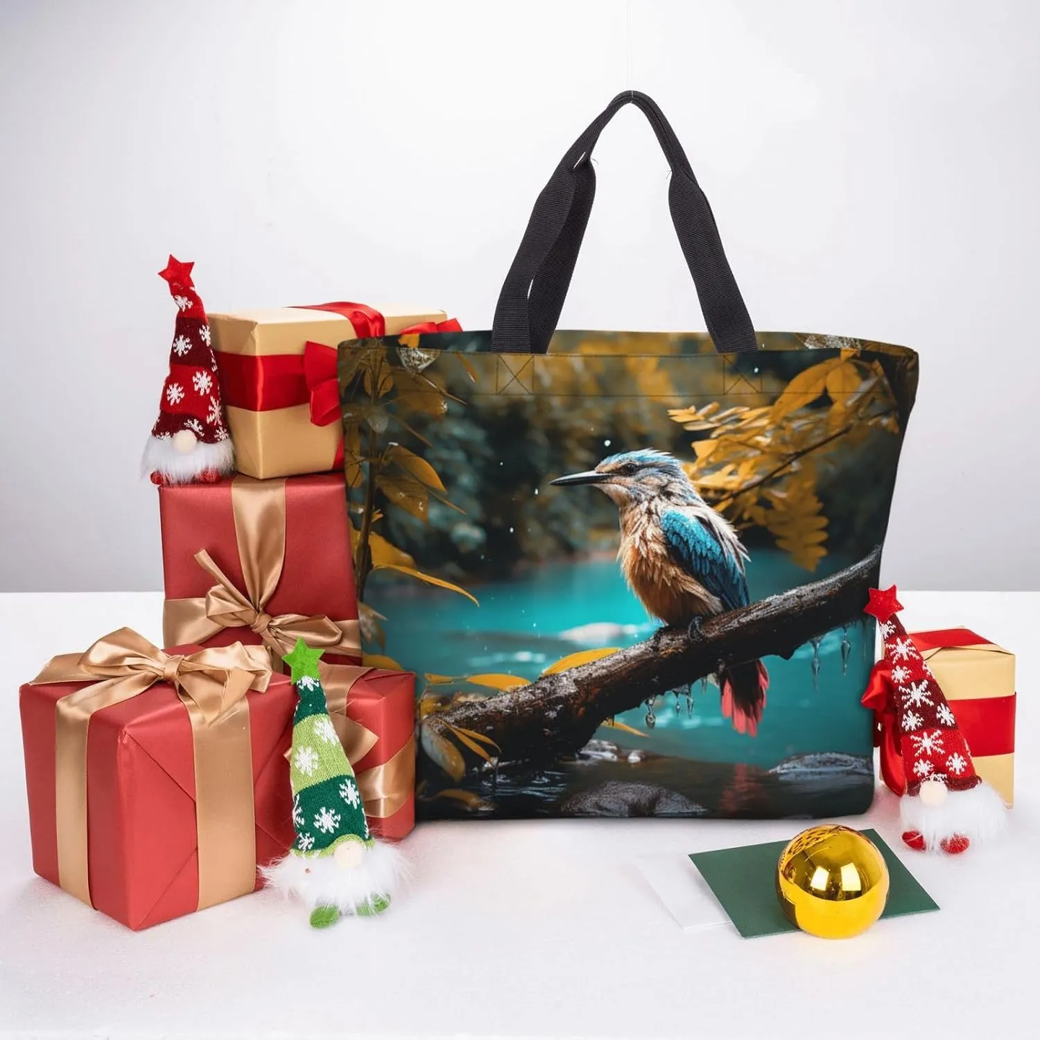 Tote Bag for Women Man On Boat In Lake Shoulder Bag with Zipper Handbag Large Capacity Reusable Grocery Bag