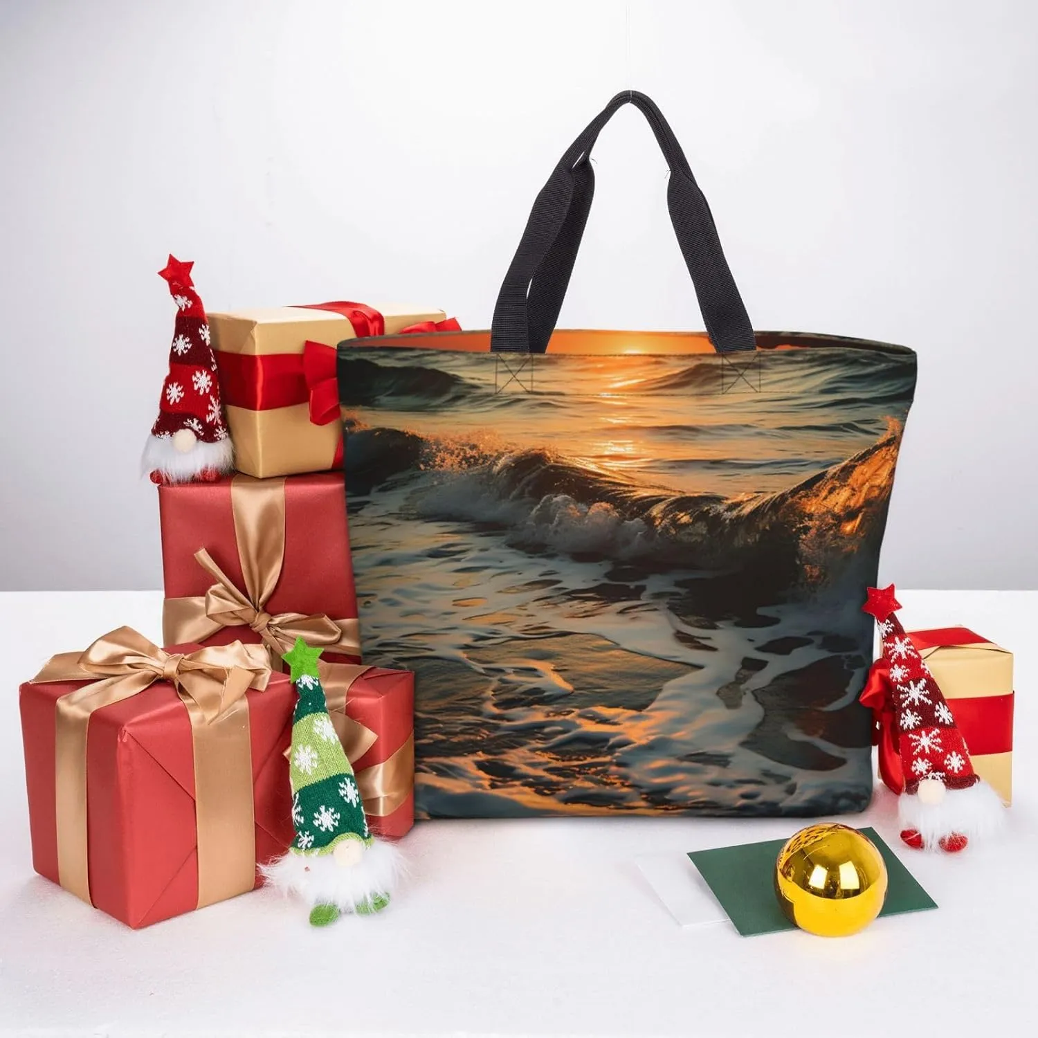 Tote Bag for Women Man On Boat In Lake Shoulder Bag with Zipper Handbag Large Capacity Reusable Grocery Bag
