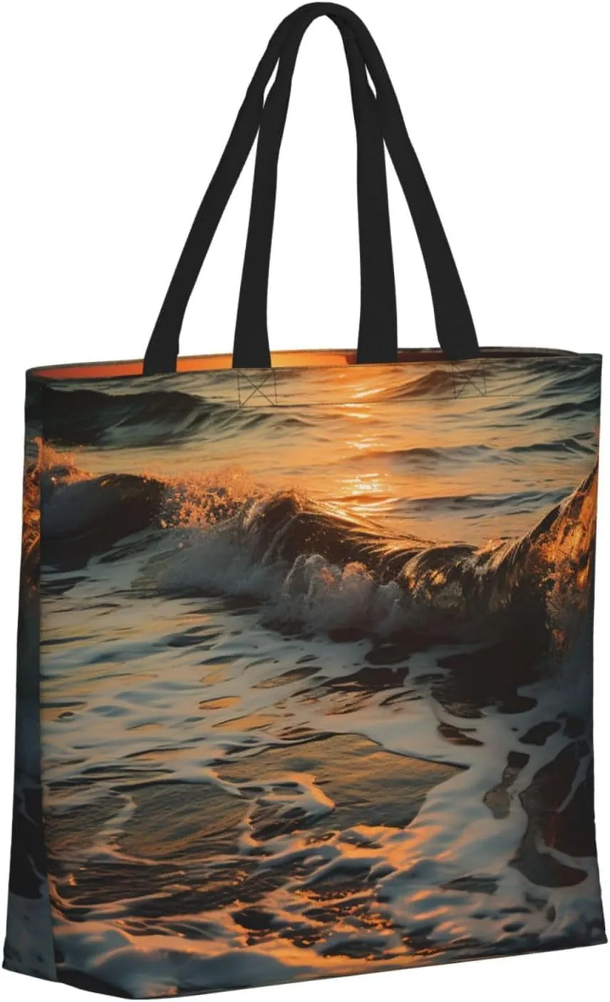 Tote Bag for Women Man On Boat In Lake Shoulder Bag with Zipper Handbag Large Capacity Reusable Grocery Bag