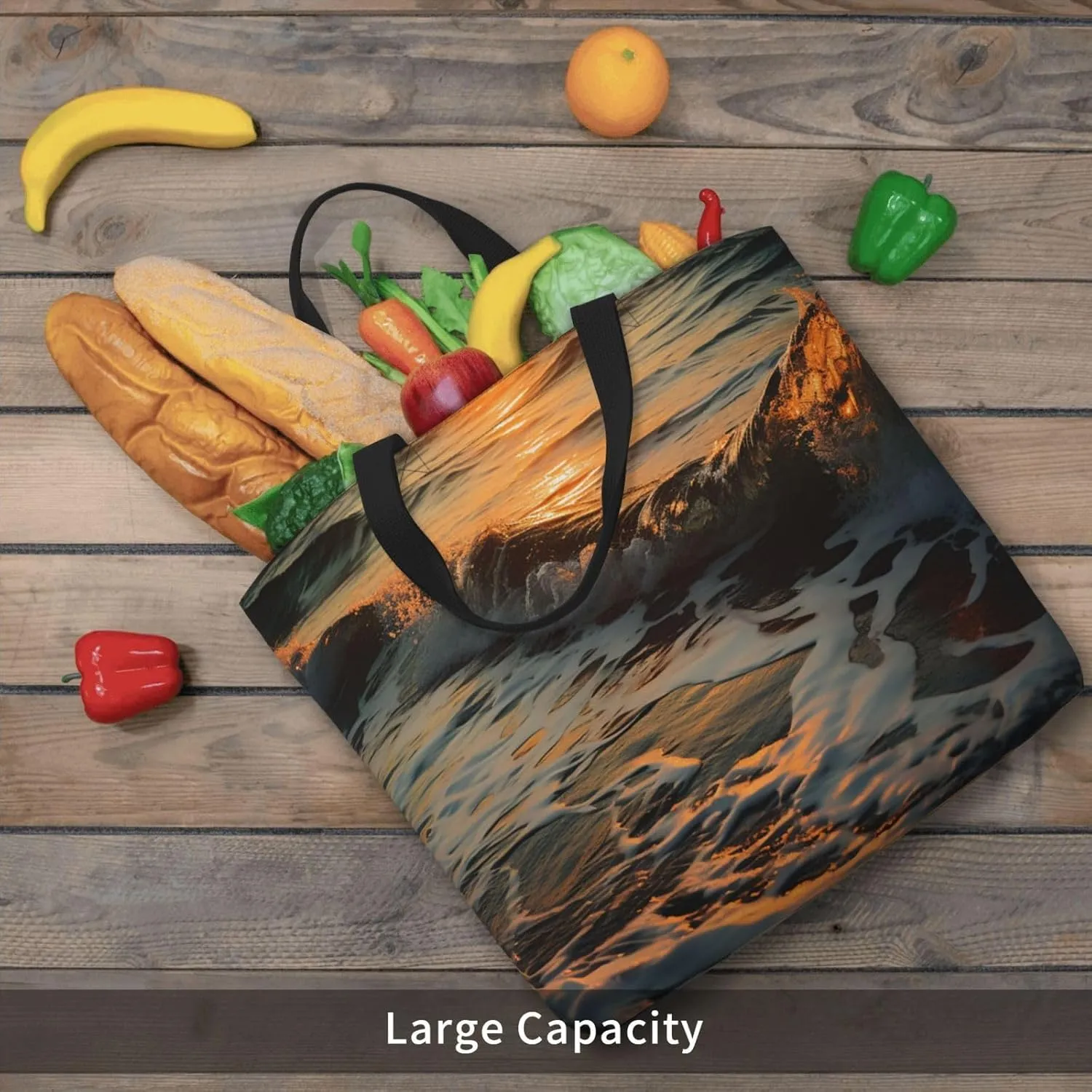 Tote Bag for Women Man On Boat In Lake Shoulder Bag with Zipper Handbag Large Capacity Reusable Grocery Bag