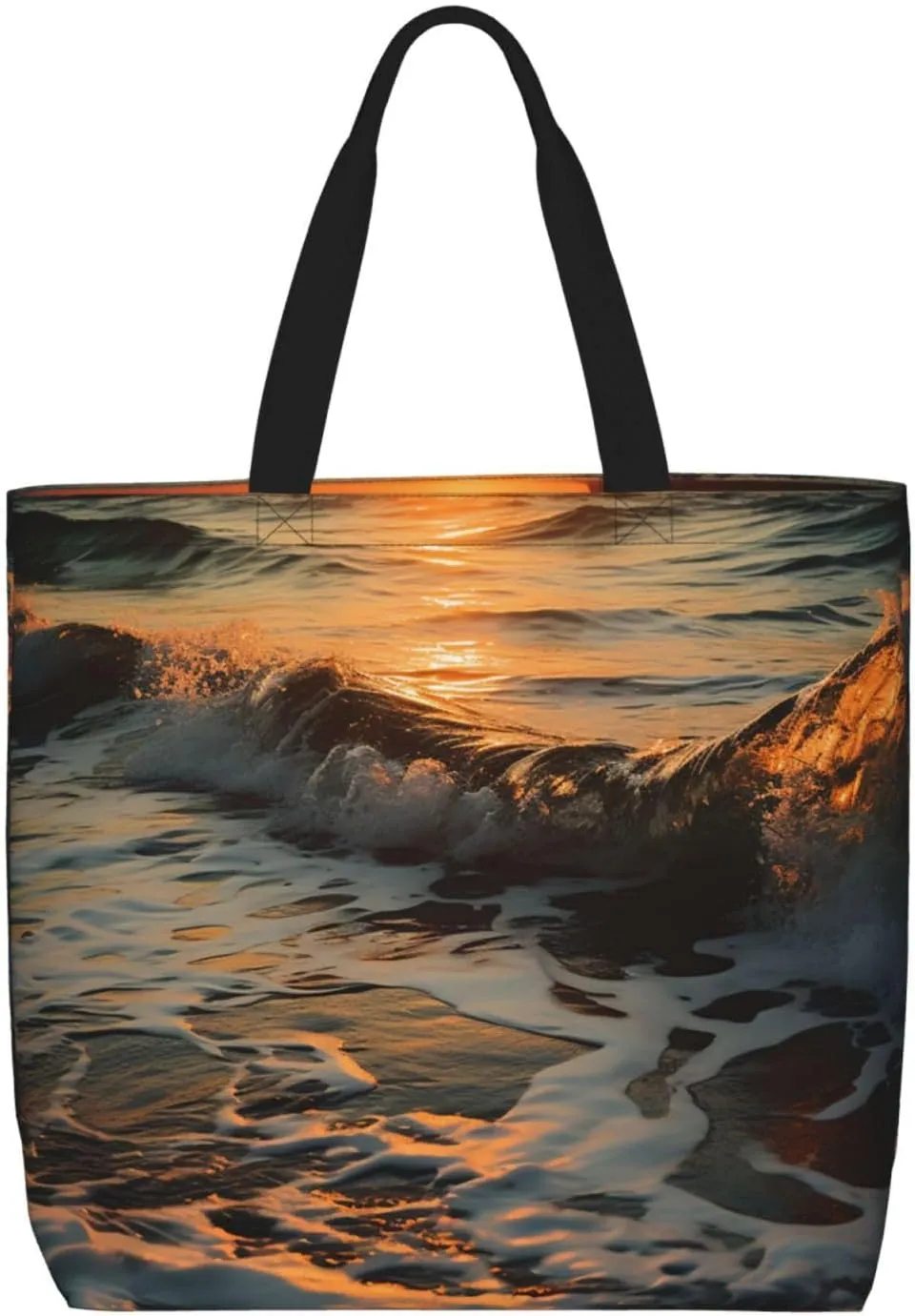 Tote Bag for Women Man On Boat In Lake Shoulder Bag with Zipper Handbag Large Capacity Reusable Grocery Bag