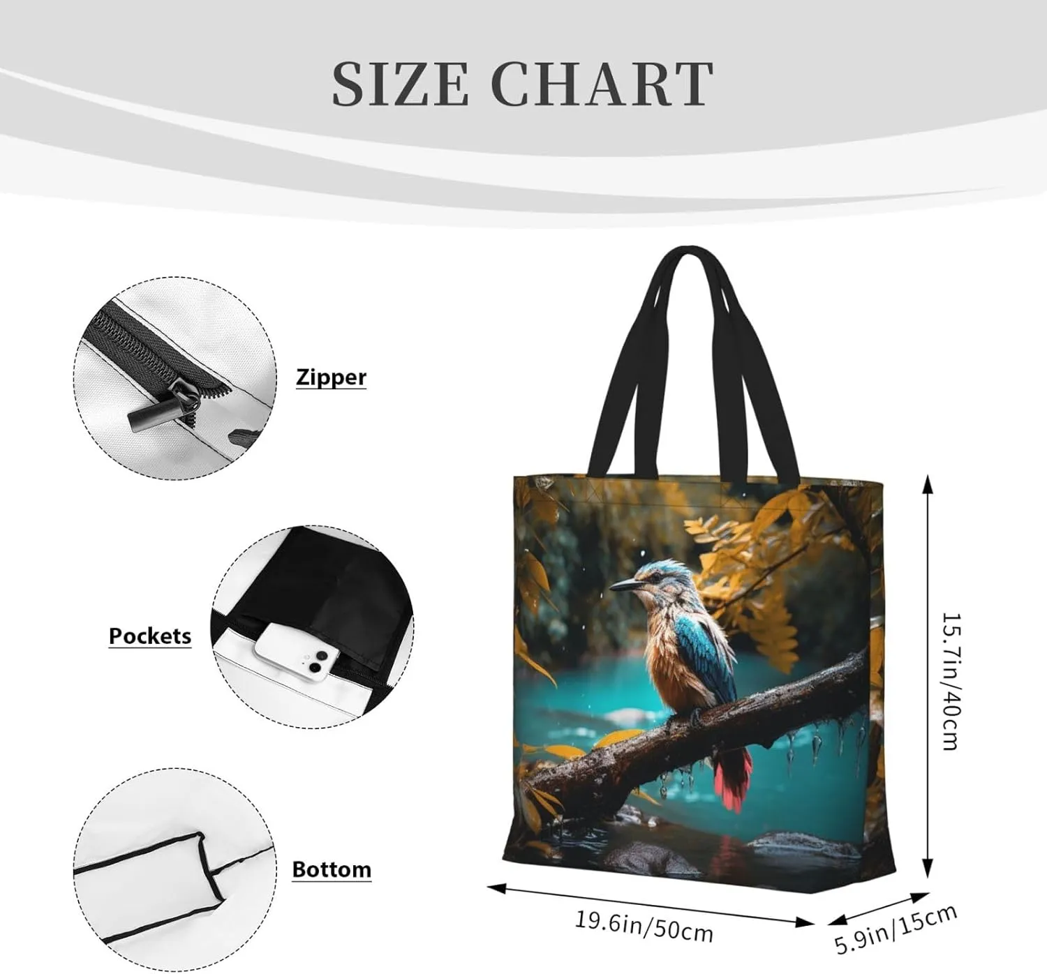 Tote Bag for Women Man On Boat In Lake Shoulder Bag with Zipper Handbag Large Capacity Reusable Grocery Bag