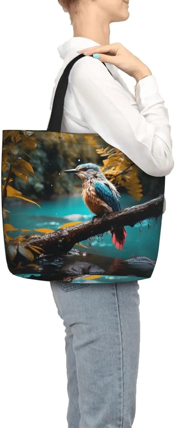 Tote Bag for Women Man On Boat In Lake Shoulder Bag with Zipper Handbag Large Capacity Reusable Grocery Bag