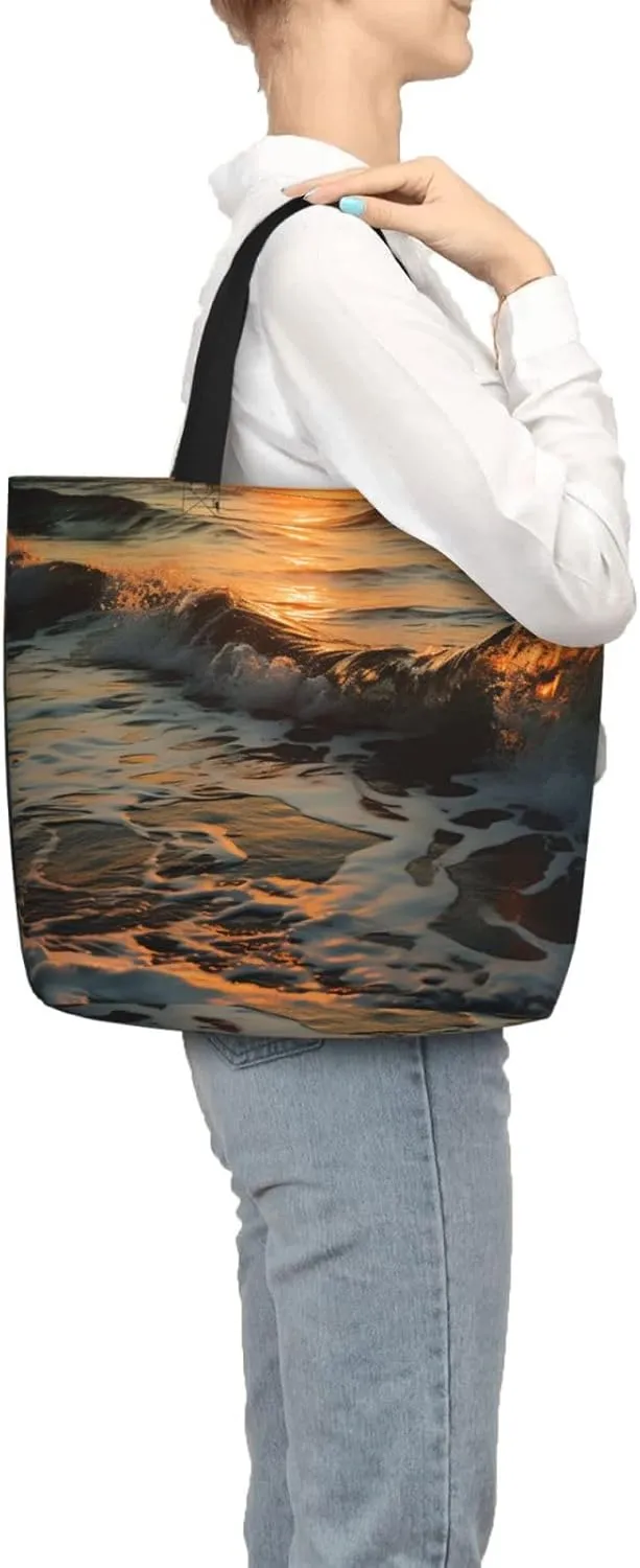 Tote Bag for Women Man On Boat In Lake Shoulder Bag with Zipper Handbag Large Capacity Reusable Grocery Bag