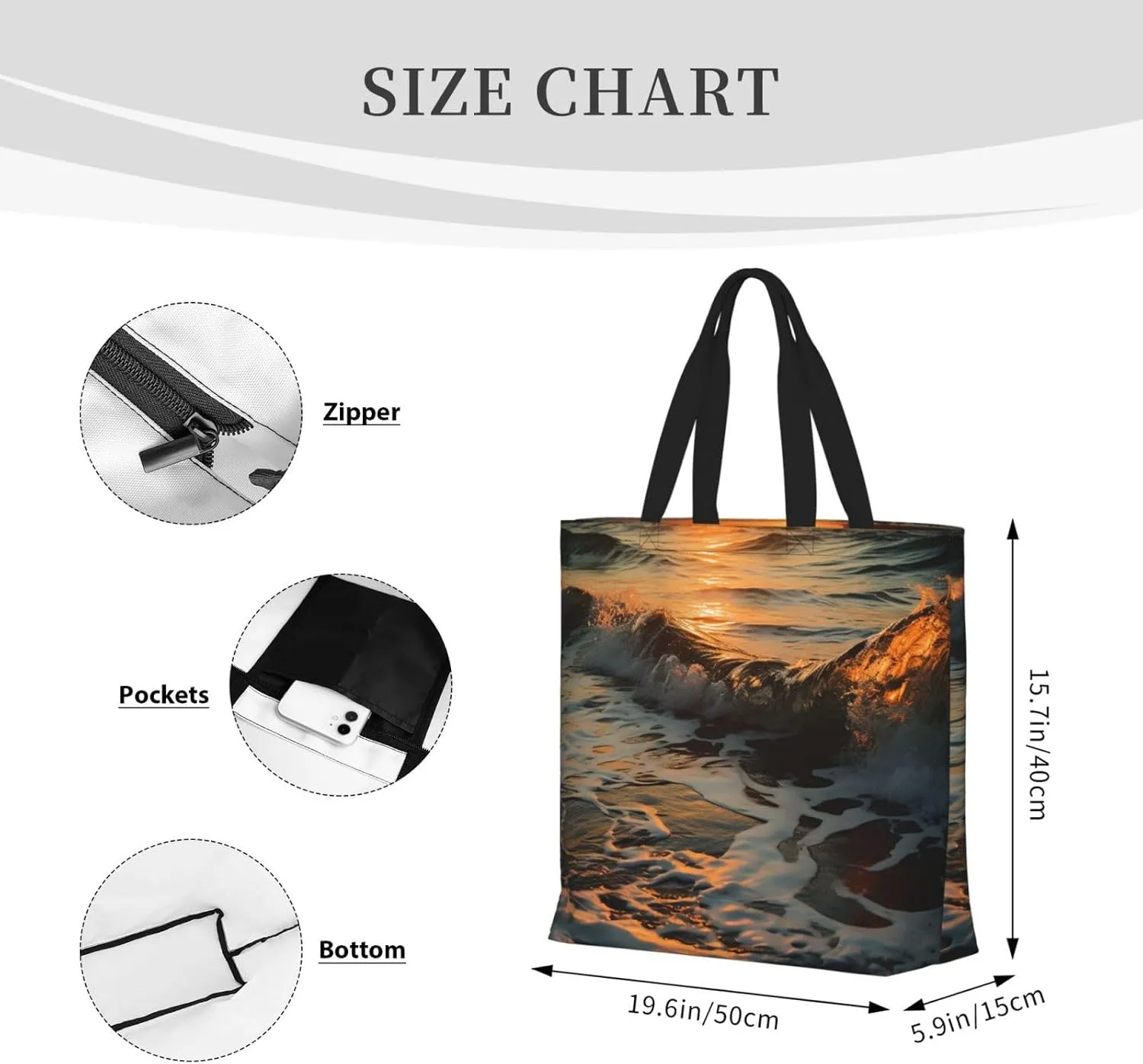 Tote Bag for Women Man On Boat In Lake Shoulder Bag with Zipper Handbag Large Capacity Reusable Grocery Bag