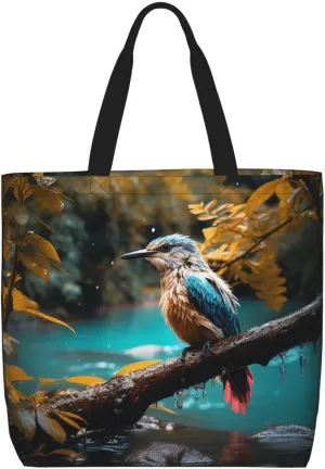 Tote Bag for Women Man On Boat In Lake Shoulder Bag with Zipper Handbag Large Capacity Reusable Grocery Bag