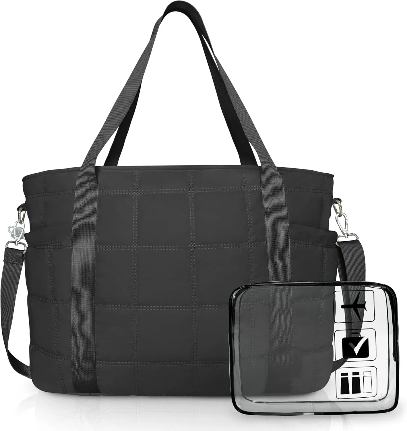 Tote Bag for Women, Puffy Bag with Zipper, Quilted Shoulder Bag with Compartments for Travel and Gym