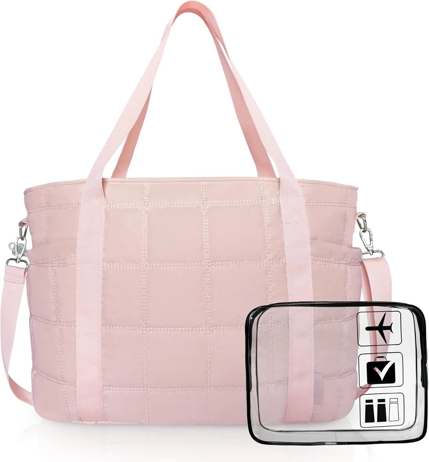 Tote Bag for Women, Puffy Bag with Zipper, Quilted Shoulder Bag with Compartments for Travel and Gym