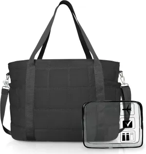 Tote Bag for Women, Puffy Bag with Zipper, Quilted Shoulder Bag with Compartments for Travel and Gym