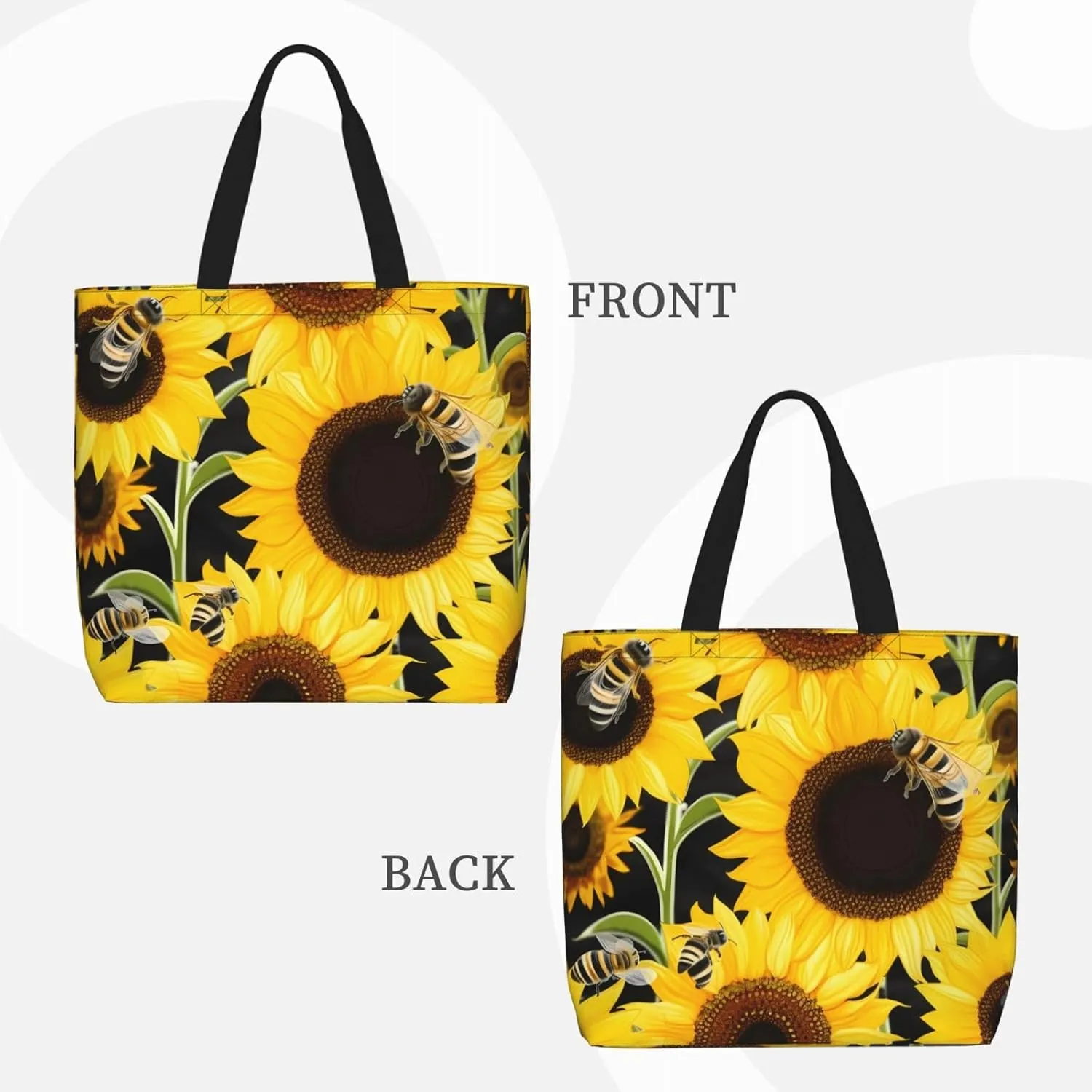 Tote Bag for Women Sunflower Bees Shoulder Bag with Zipper Handbag Large Capacity Reusable Grocery Bag