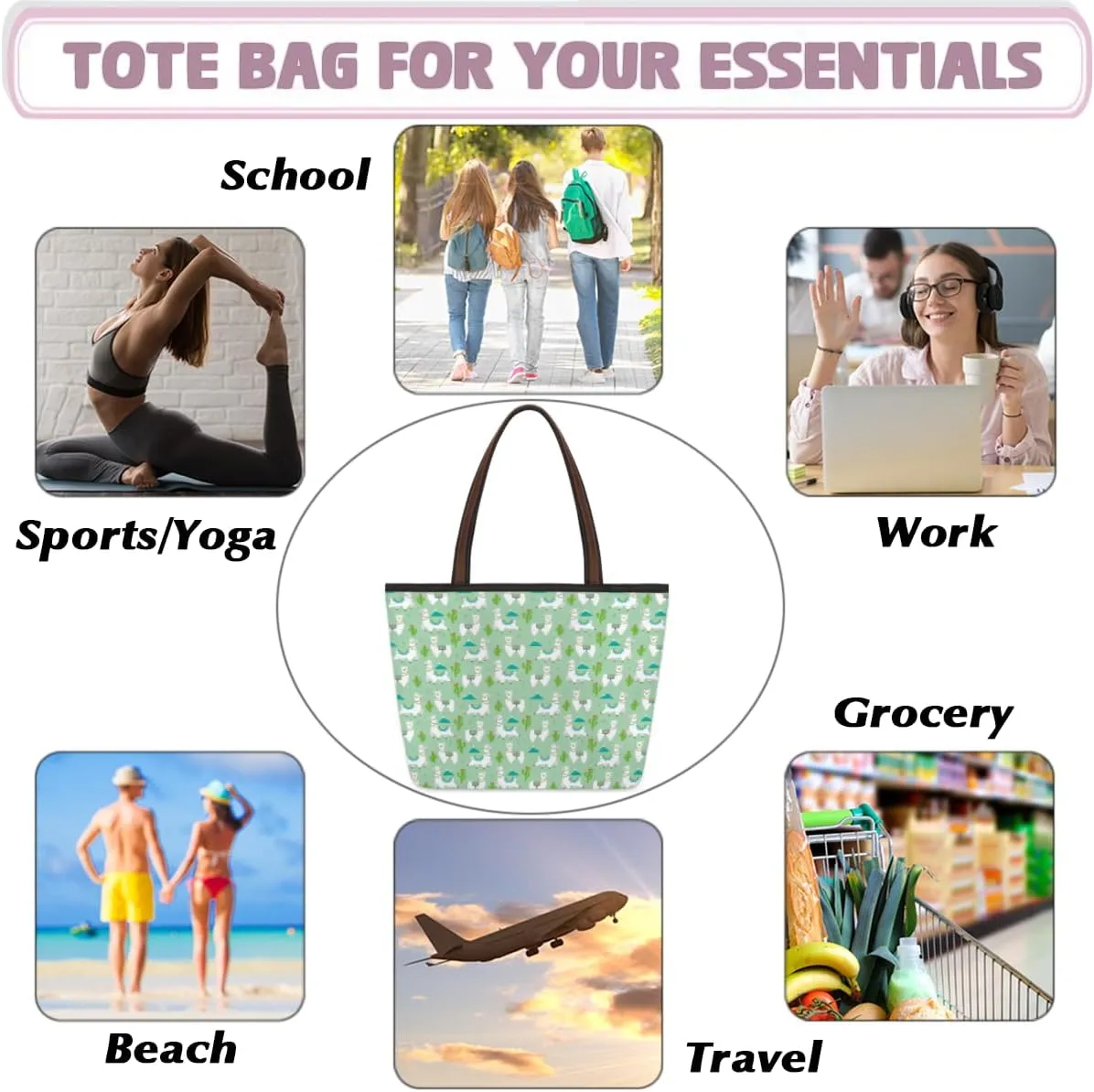 Tote Bag for Women with Zipper Large Capacity Top Handle Casual Shoulder Bag Handbag Reusable Shopping