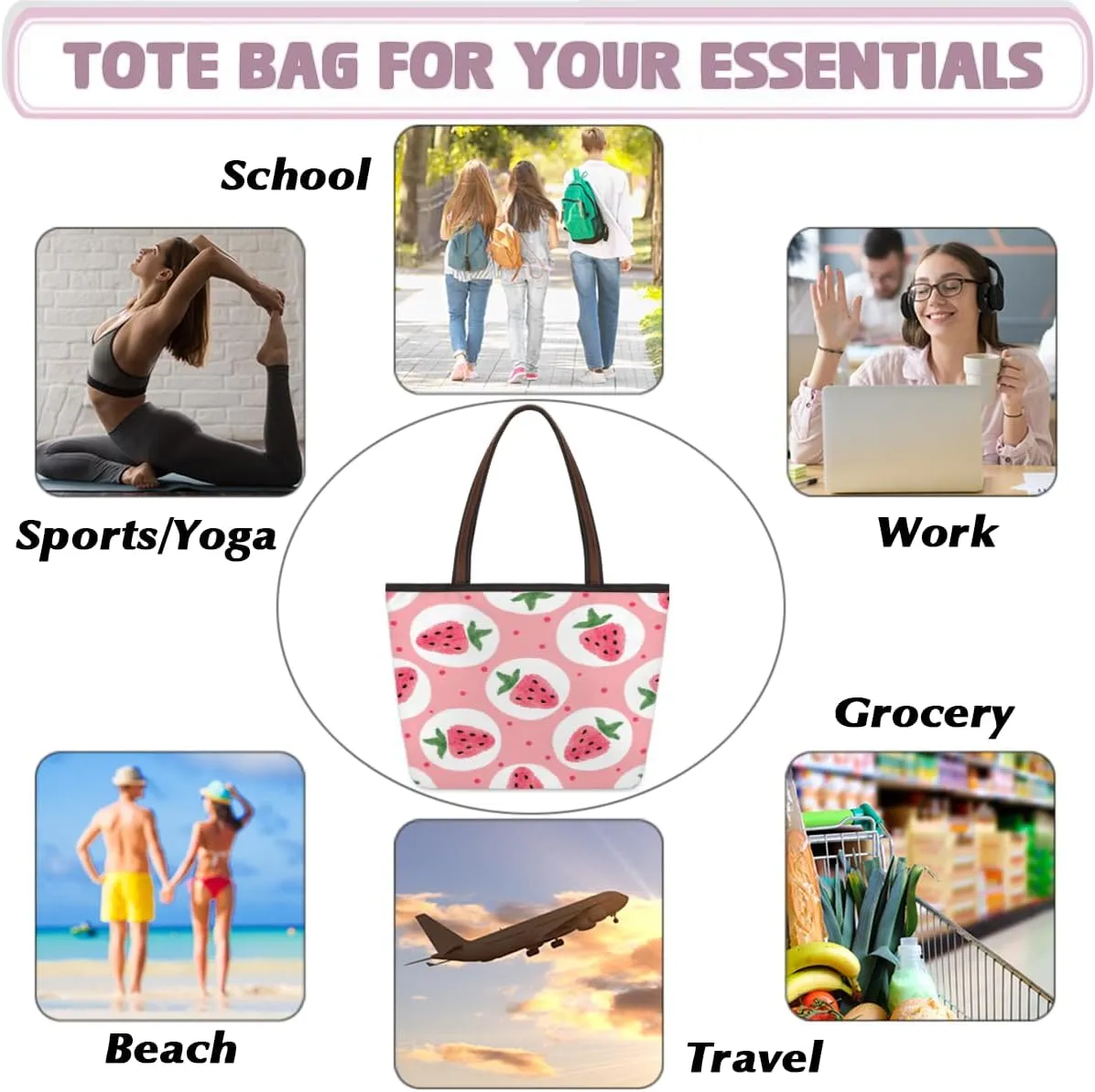 Tote Bag for Women with Zipper Large Capacity Top Handle Casual Shoulder Bag Handbag Reusable Shopping