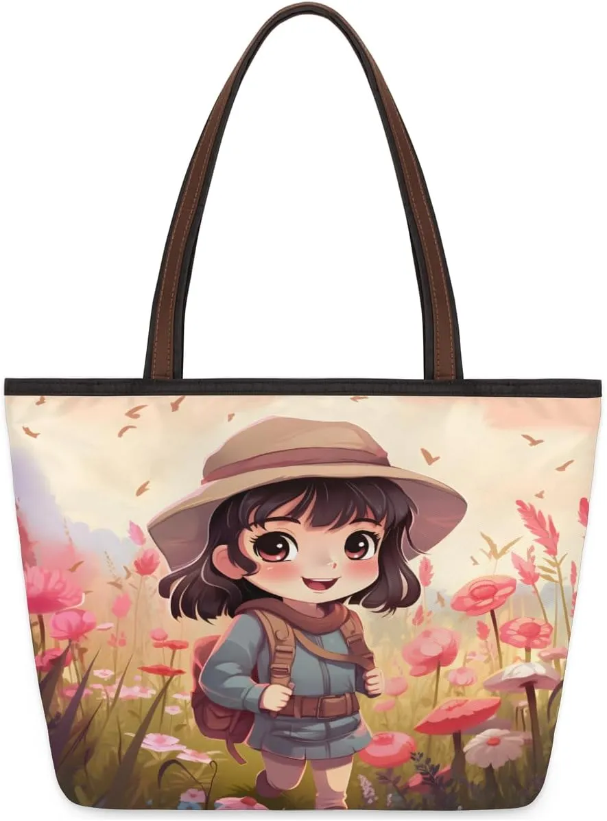 Tote Bag for Women with Zipper Large Capacity Top Handle Casual Shoulder Bag Handbag Reusable Shopping