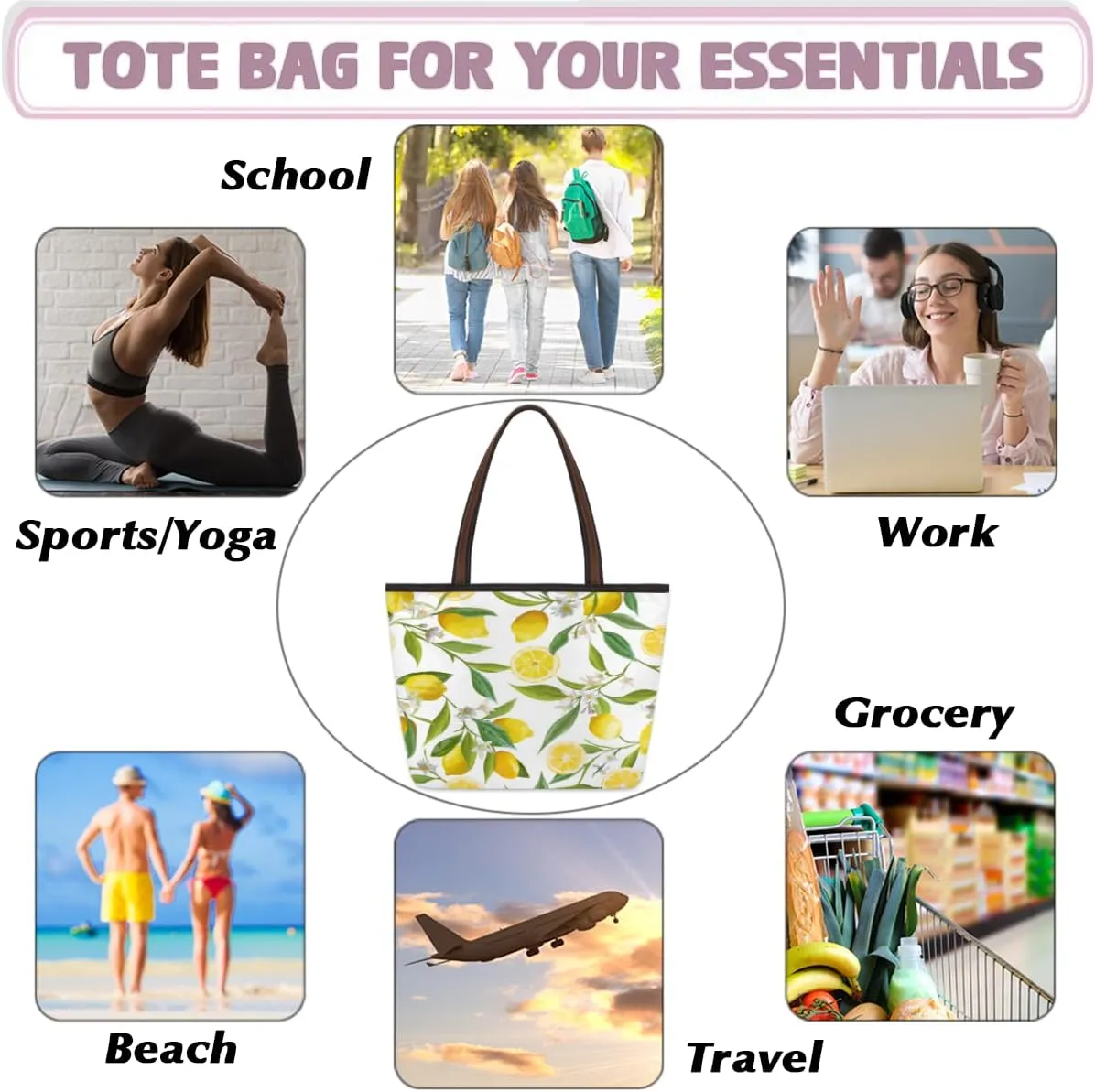 Tote Bag for Women with Zipper Large Capacity Top Handle Casual Shoulder Bag Handbag Reusable Shopping