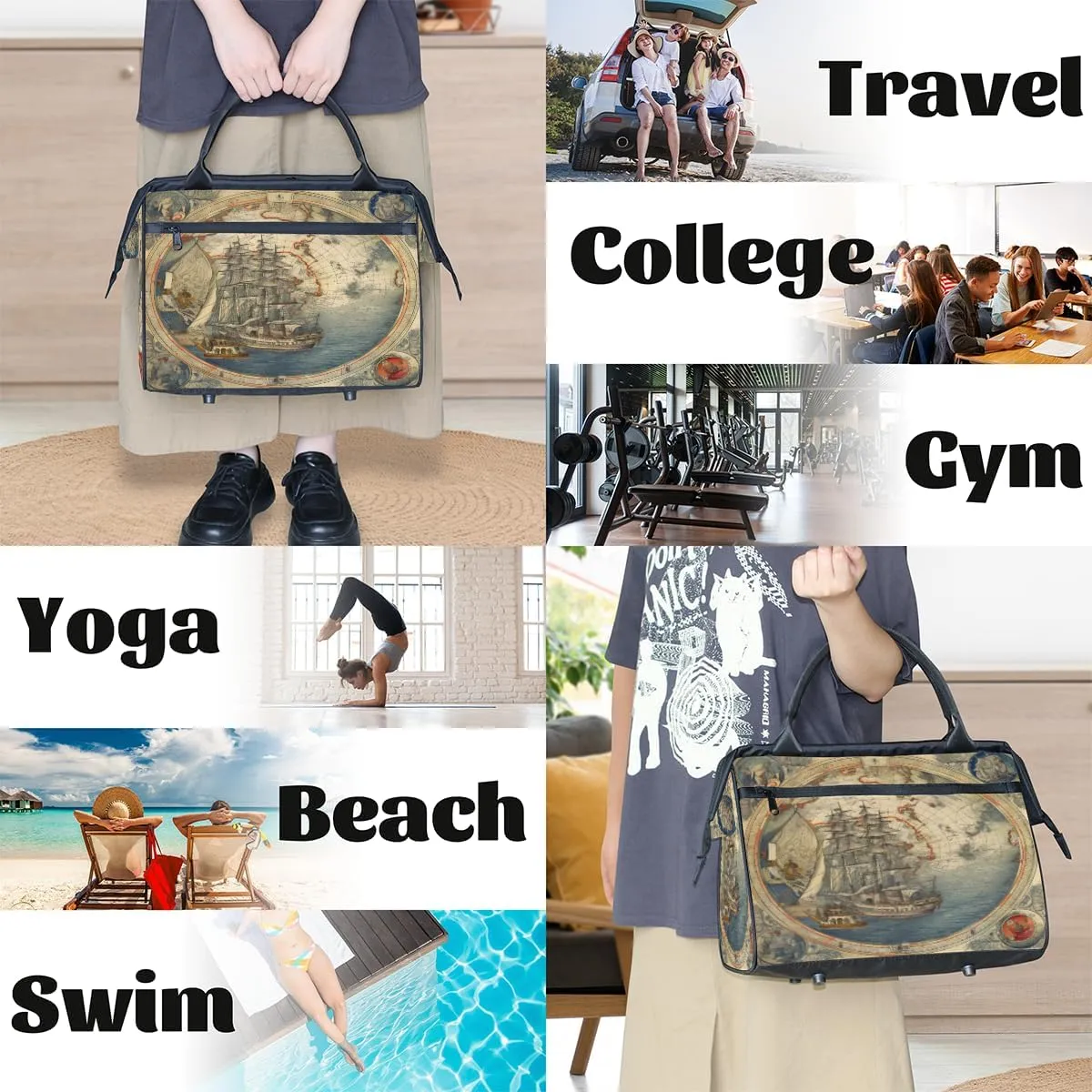 Tote Bag for Women with Zipper, Lightweight Travel Tote Bag Large Shoulder Bag Handbag for Work, Gym