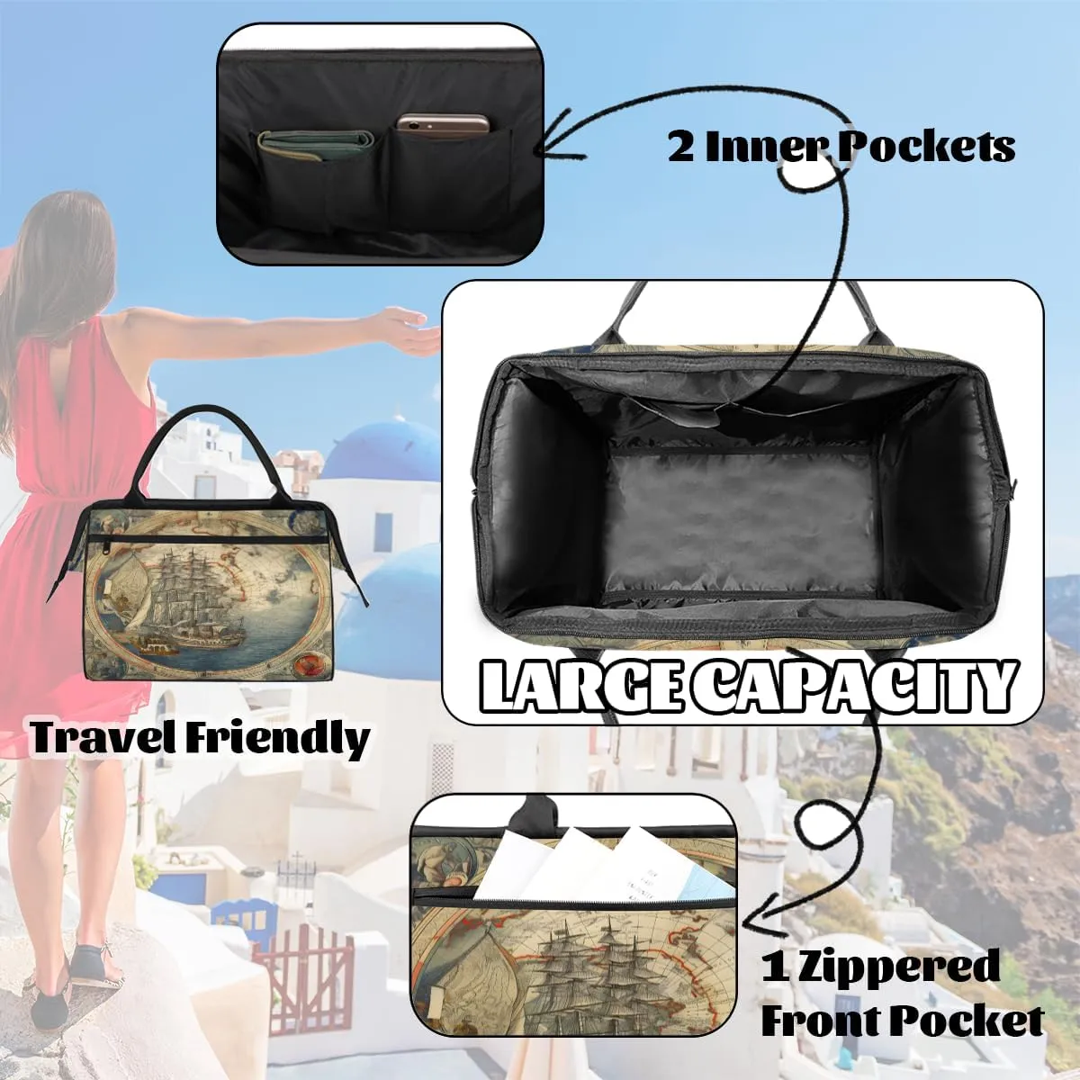 Tote Bag for Women with Zipper, Lightweight Travel Tote Bag Large Shoulder Bag Handbag for Work, Gym